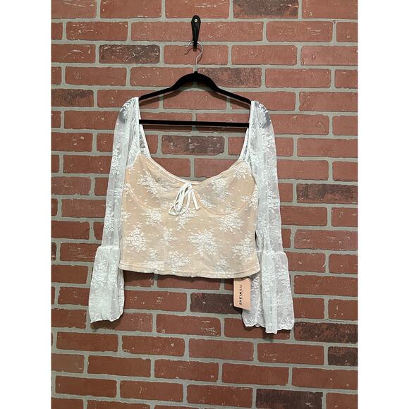 SHEIN Tops - Shein Long Sleeve Nude Lace Top NWT -  2XL
